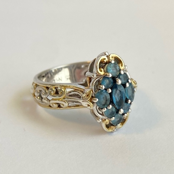 Michael Valitutti Aquamarine Ring Sterling Silver Gems En Vogue Cluster Size 8 - Picture 3 of 11